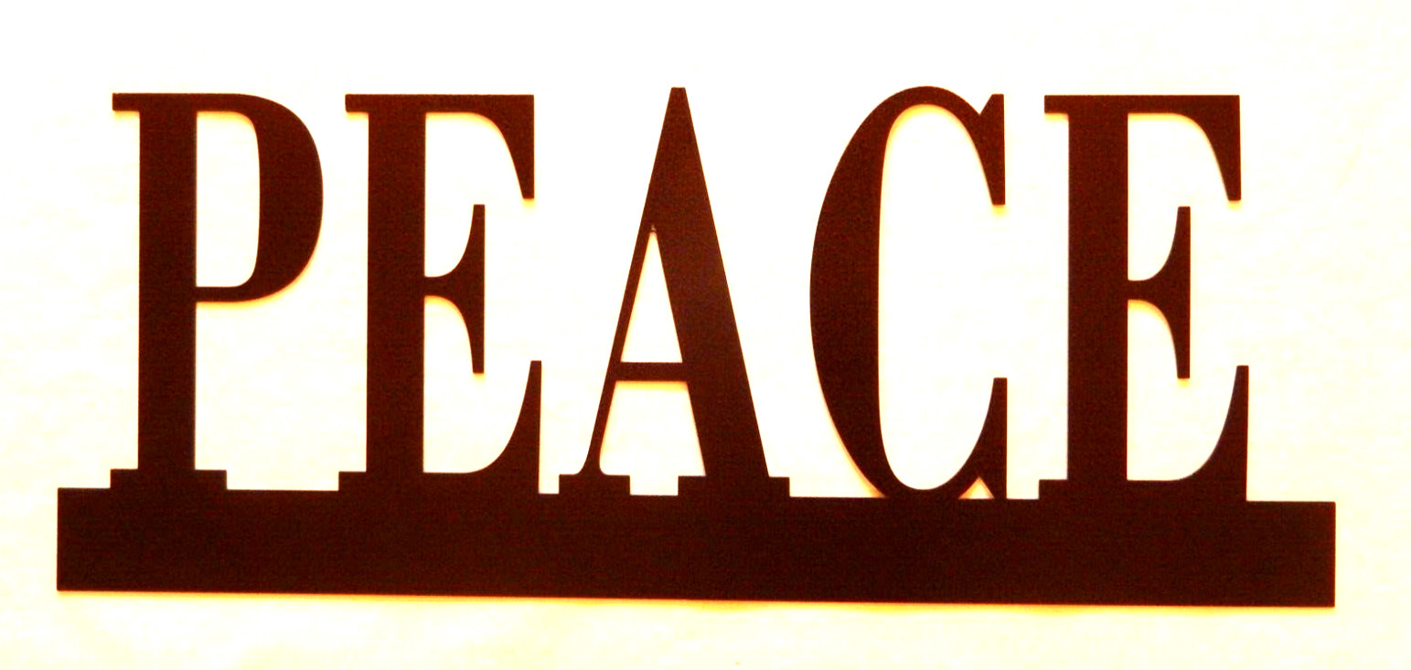 ~NEW~ LARGE – 14ga. “PEACE” Copper Brown Powder Coated Metal Wall Art 24″ x 9.5″