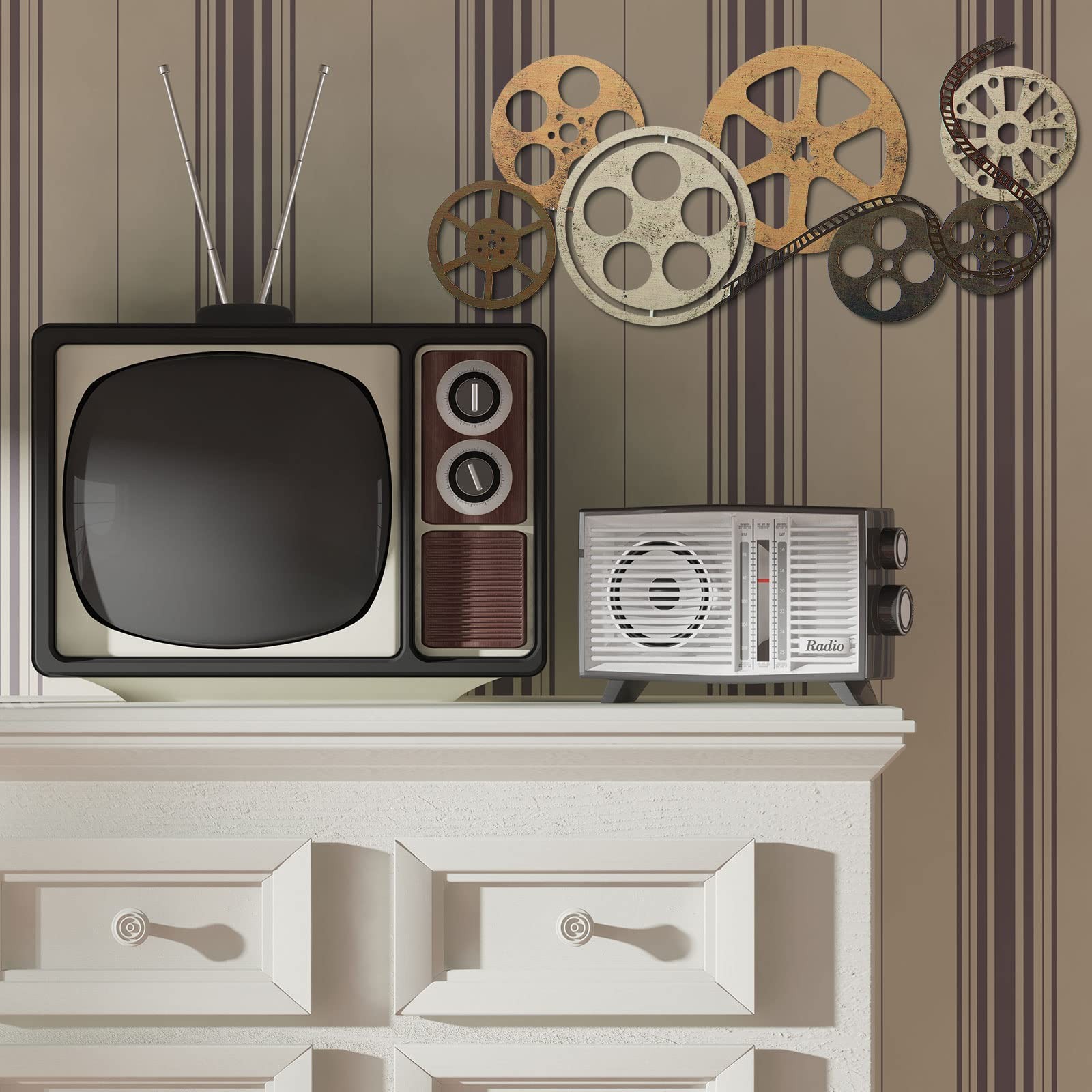 Metal Movie Reel Wall Art Abstract Antique Movie Theater Decor Contemporary Deco