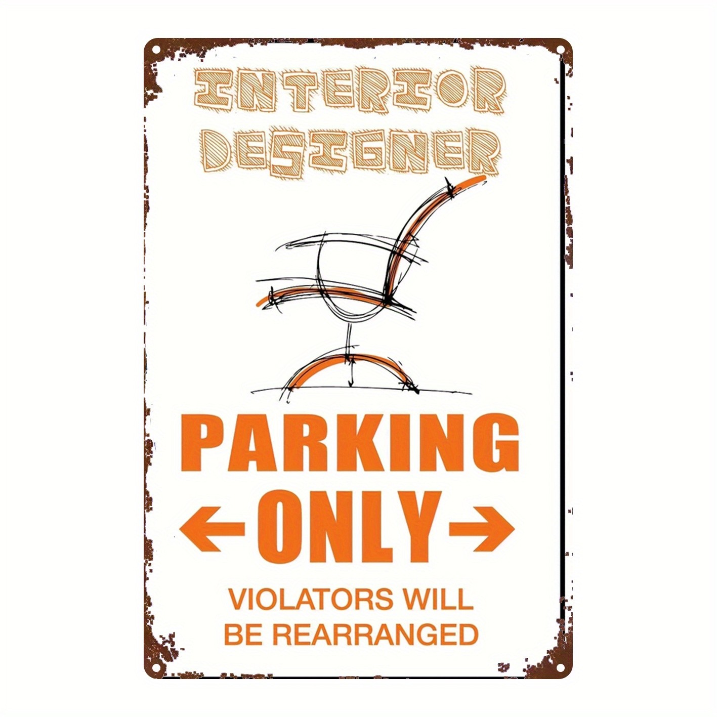 Metal Wall Chair Sign 20.32×30.48cm Beige Brown Decorative