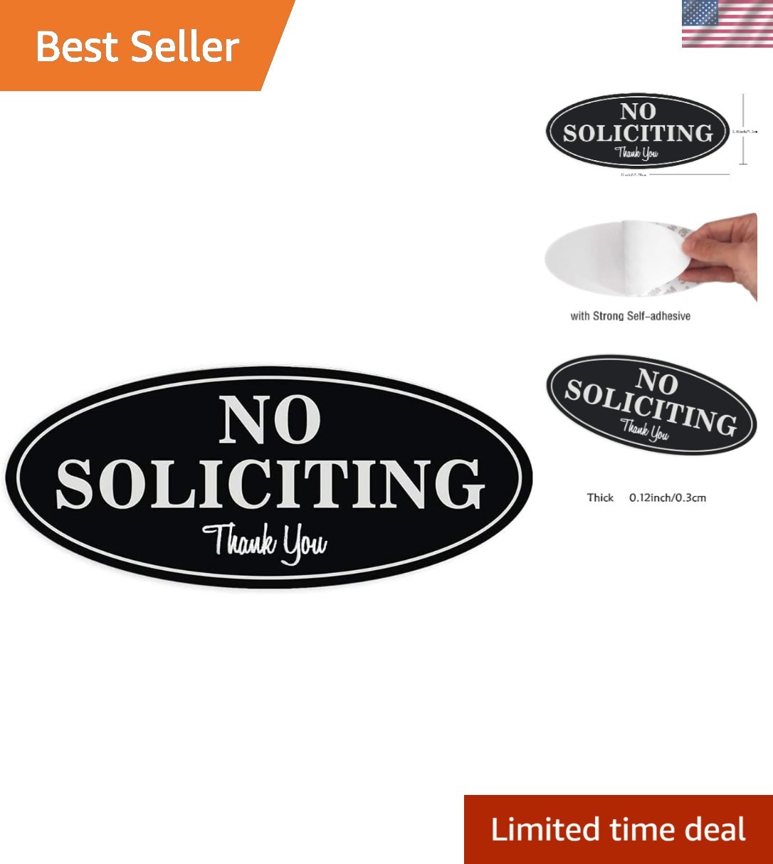 No Soliciting Sign with Adhesive Mount – Durable, 2.8″ x 7″ for Home/Business
