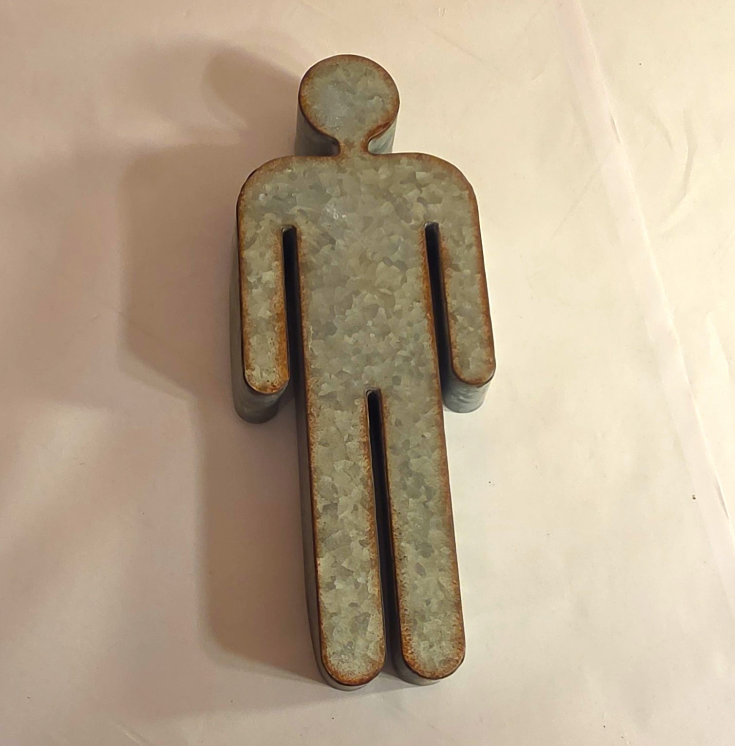 Galvanized Metal Man Bathroom Wall Decor Plaque Gray 13in Industrial Wall Mount