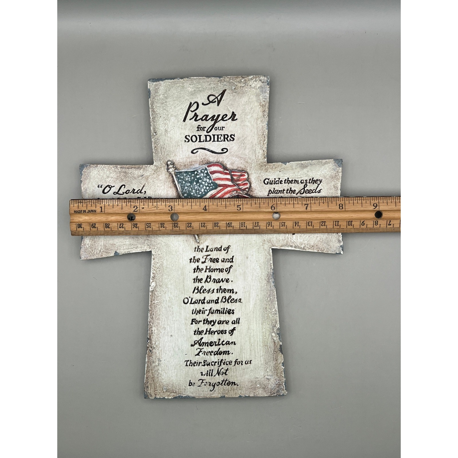 Patriotic Prayer for our Soldiers Wall Cross Plaque American Flag Decor 10×7.5″