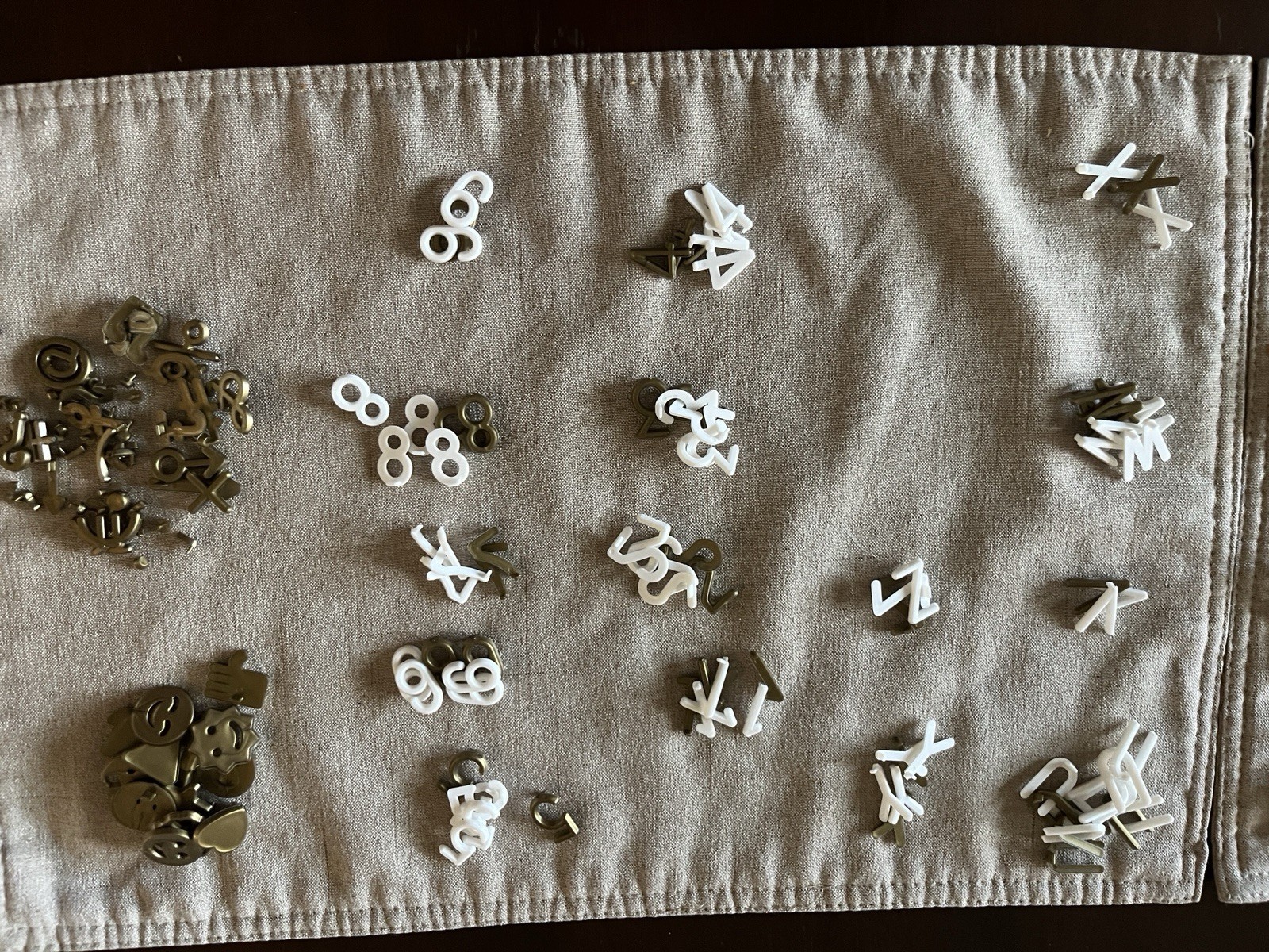 Vintage 3/4” Plastic Letterboard Characters 367 Piece Mixed Lot (White & Gold)