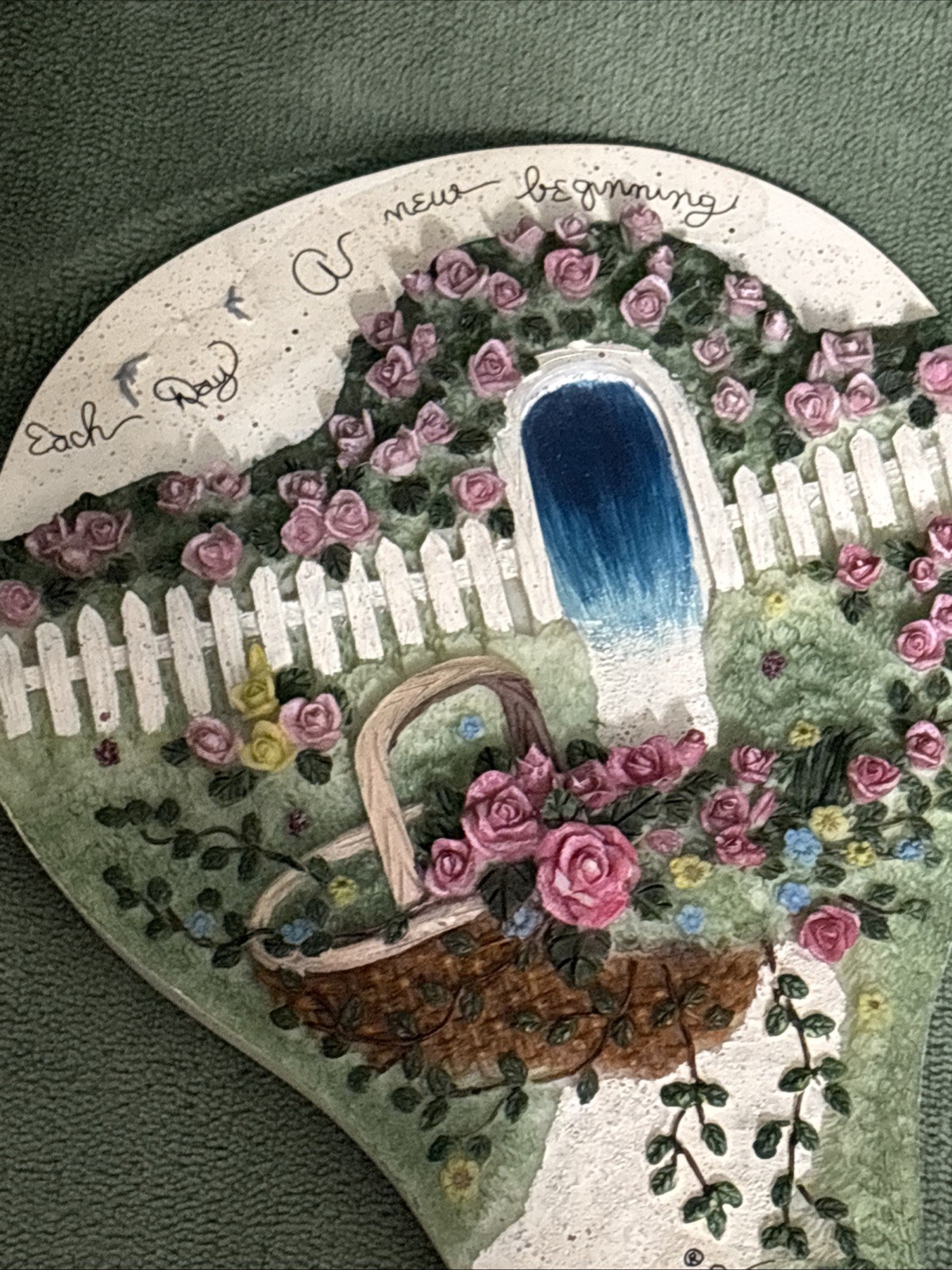 D. Morgan Signed Mixed Medium Floral Painting 3D On Textured Stone Wall Plaque