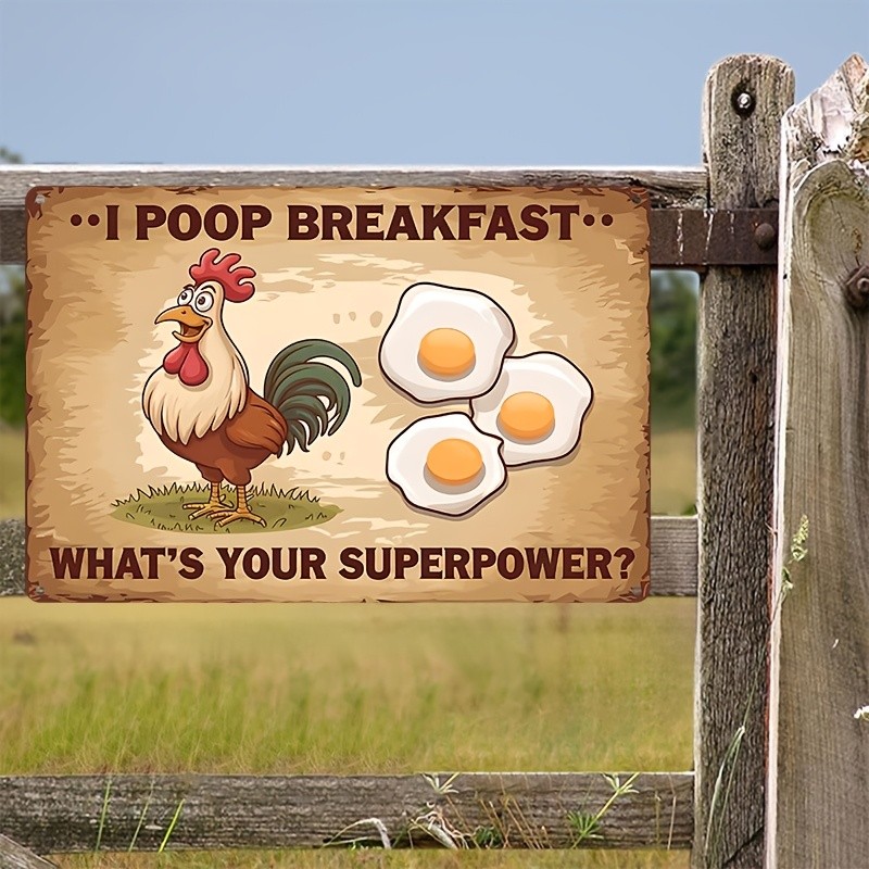 Vintage Cartoon I Poop Breakfast Rooster Metal Sign Funny Home Wall Decoration
