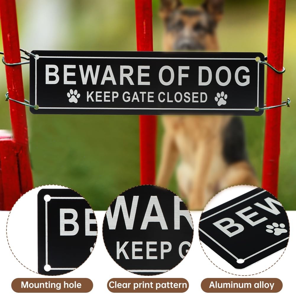 Beware of Dog Sign Keep Gate Closed, 2 Pack Rust Free Aluminum Dog on Premises S
