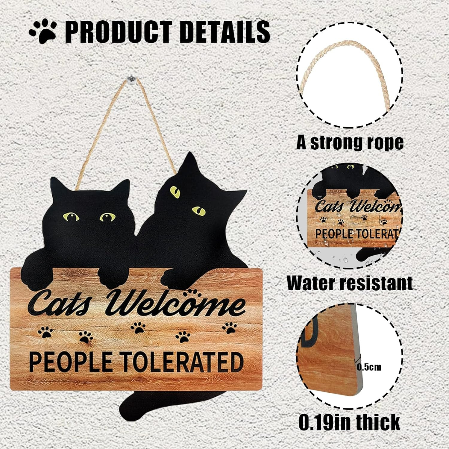 Funny Black Cat Welcome Sign, 10×11 Inches, Wooden Plaque for Cat Lovers