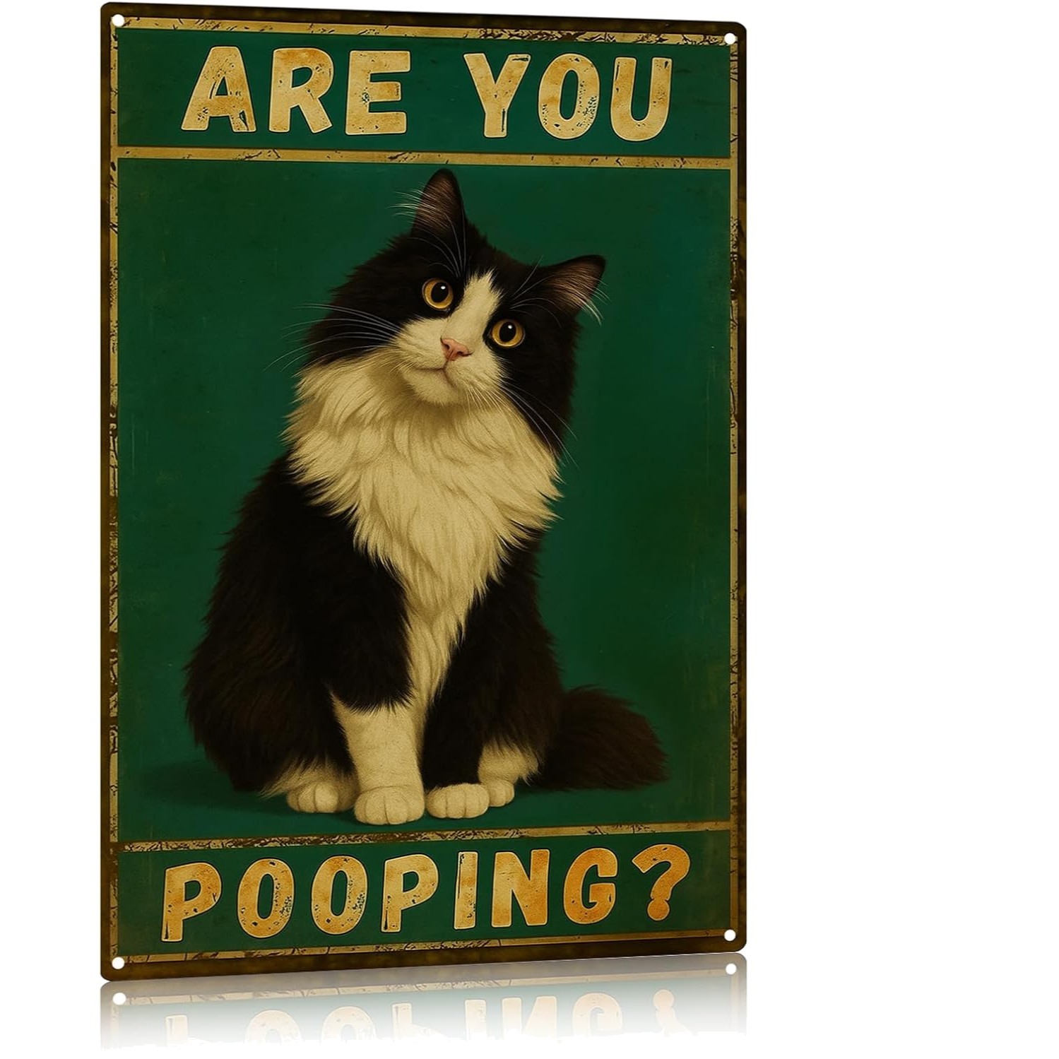 Funny Black Cat Metal Wall Art Are You Pooping, Vintage Bathroom Decor Poster…
