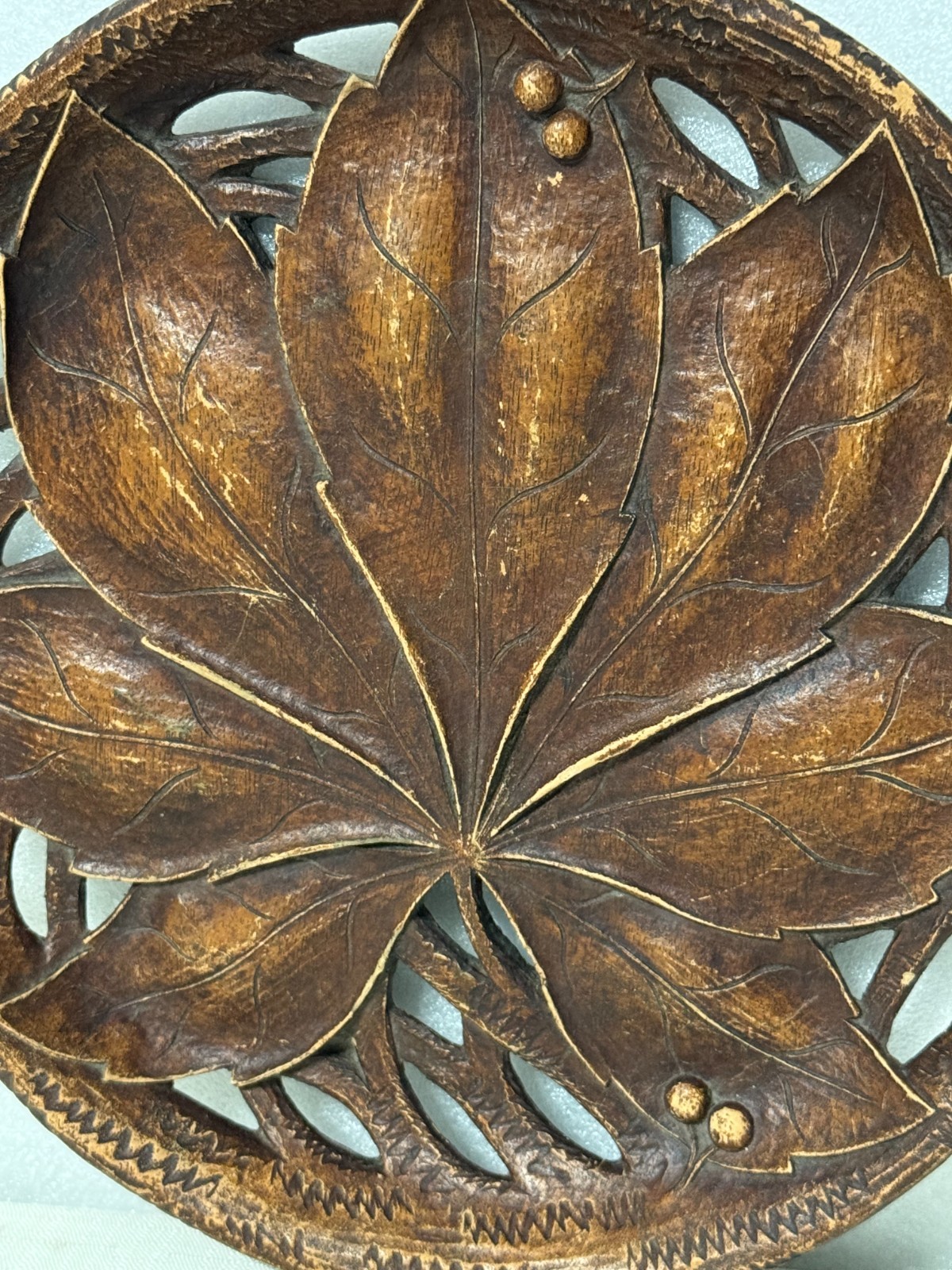Vintage Syroco Wood Leaf Wall Plaque Made in USA 9.5” Rustic Boho Decor