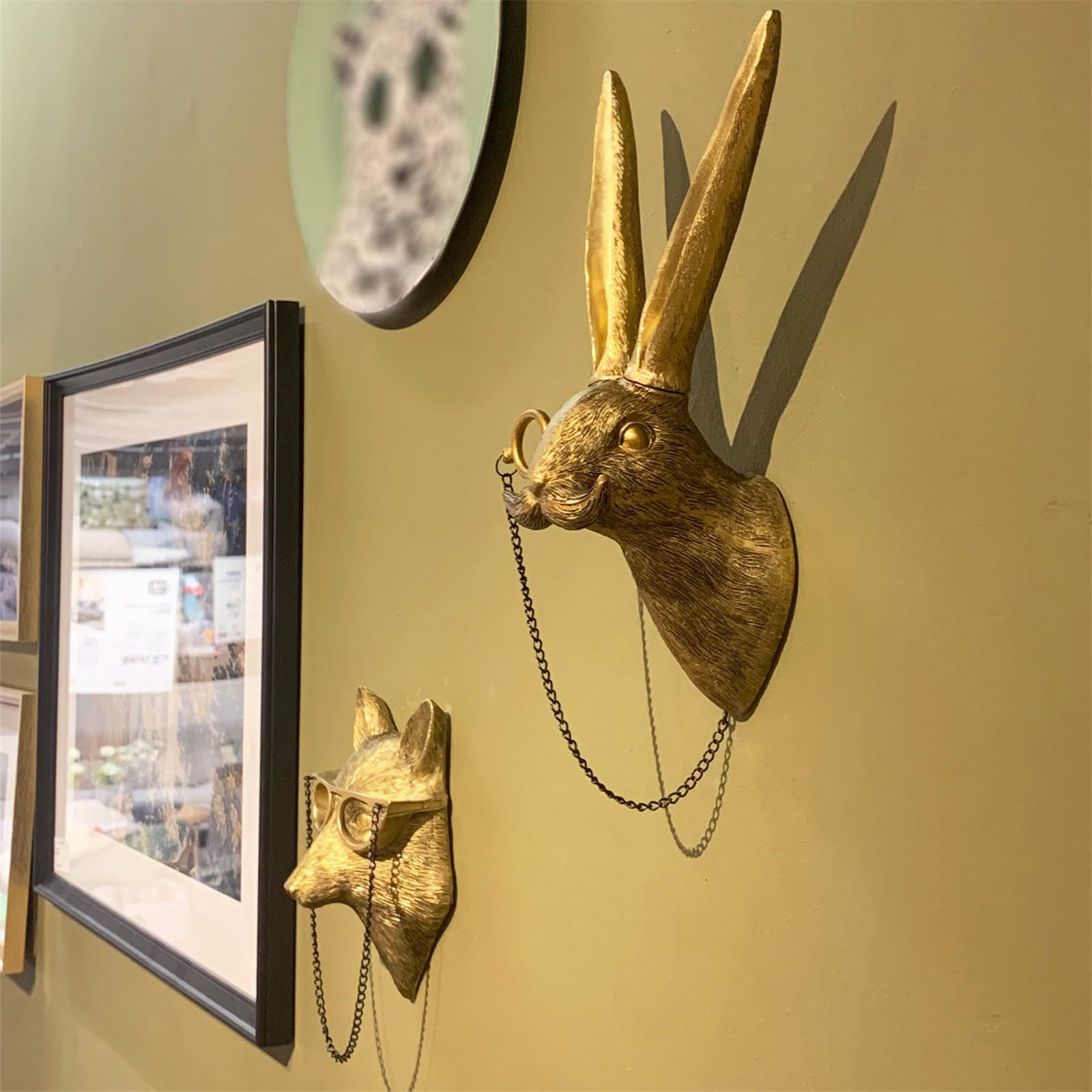 Animal Heads Wall Decor Faux Deer Rabbit Heads Resin Animal Wall Hanging Decor