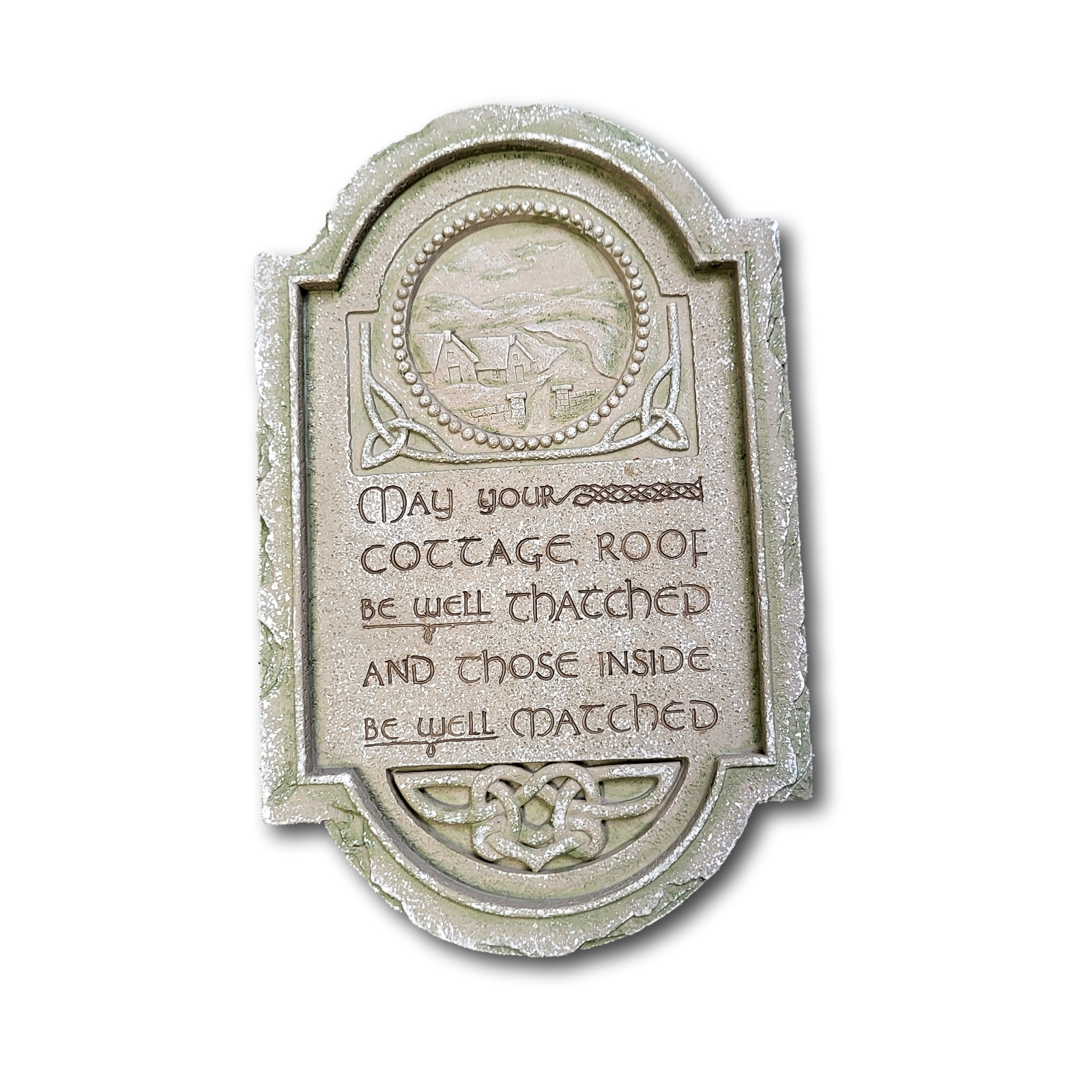Irish Blessing Stone Plaque w/Ground Stakes “May your Cottage Roof Be Well Thatc