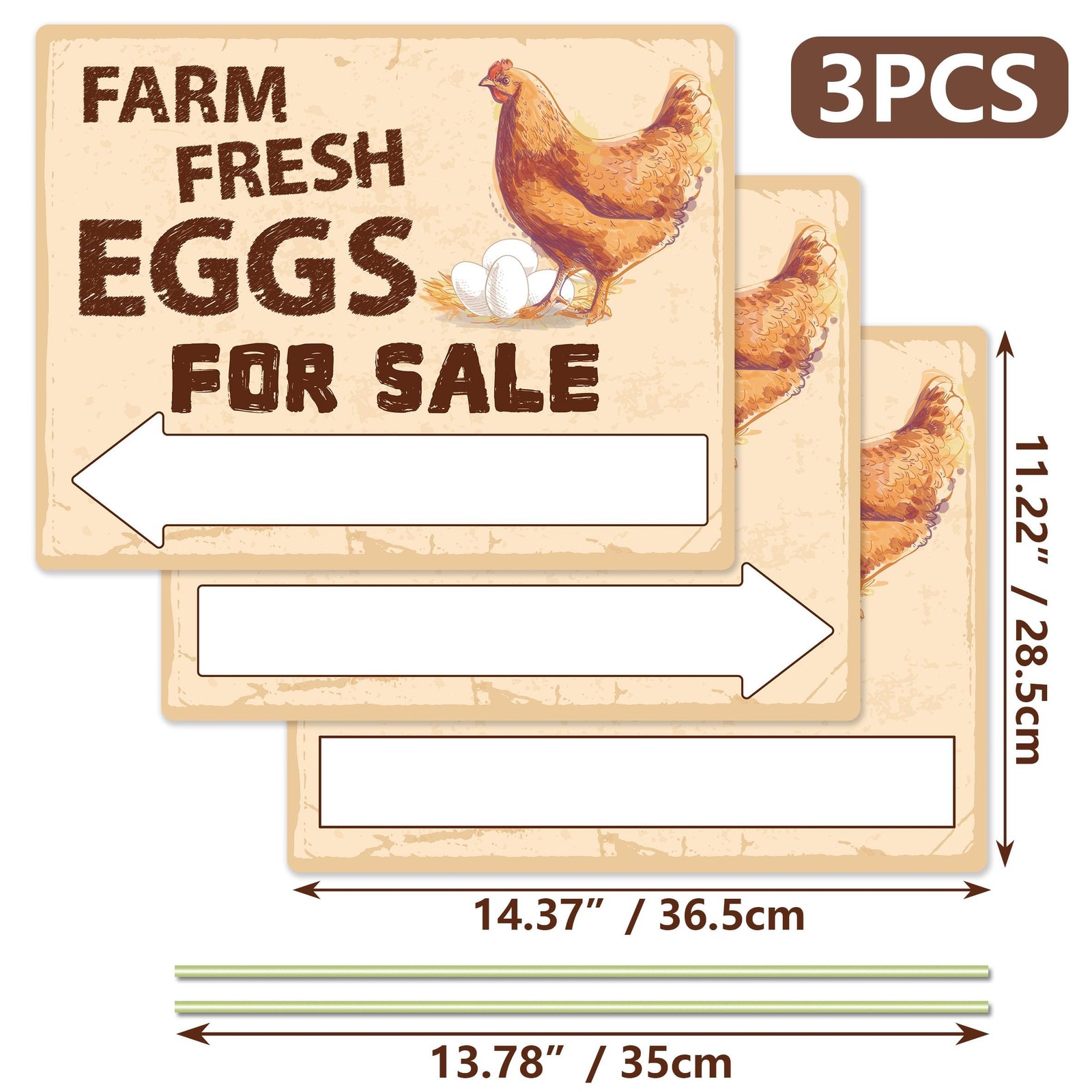 Farm Fresh Eggs Sign Double Sided Corrugated Plastic Yard Business Decor 3PC 14″