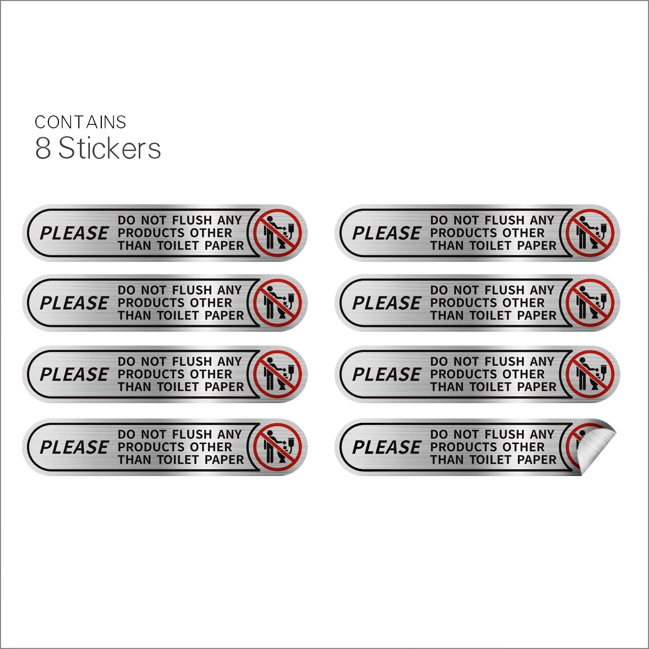 8 Pack Toilet Paper Only Stickers – Brushed Silver Bathroom Sign, 5×1 In