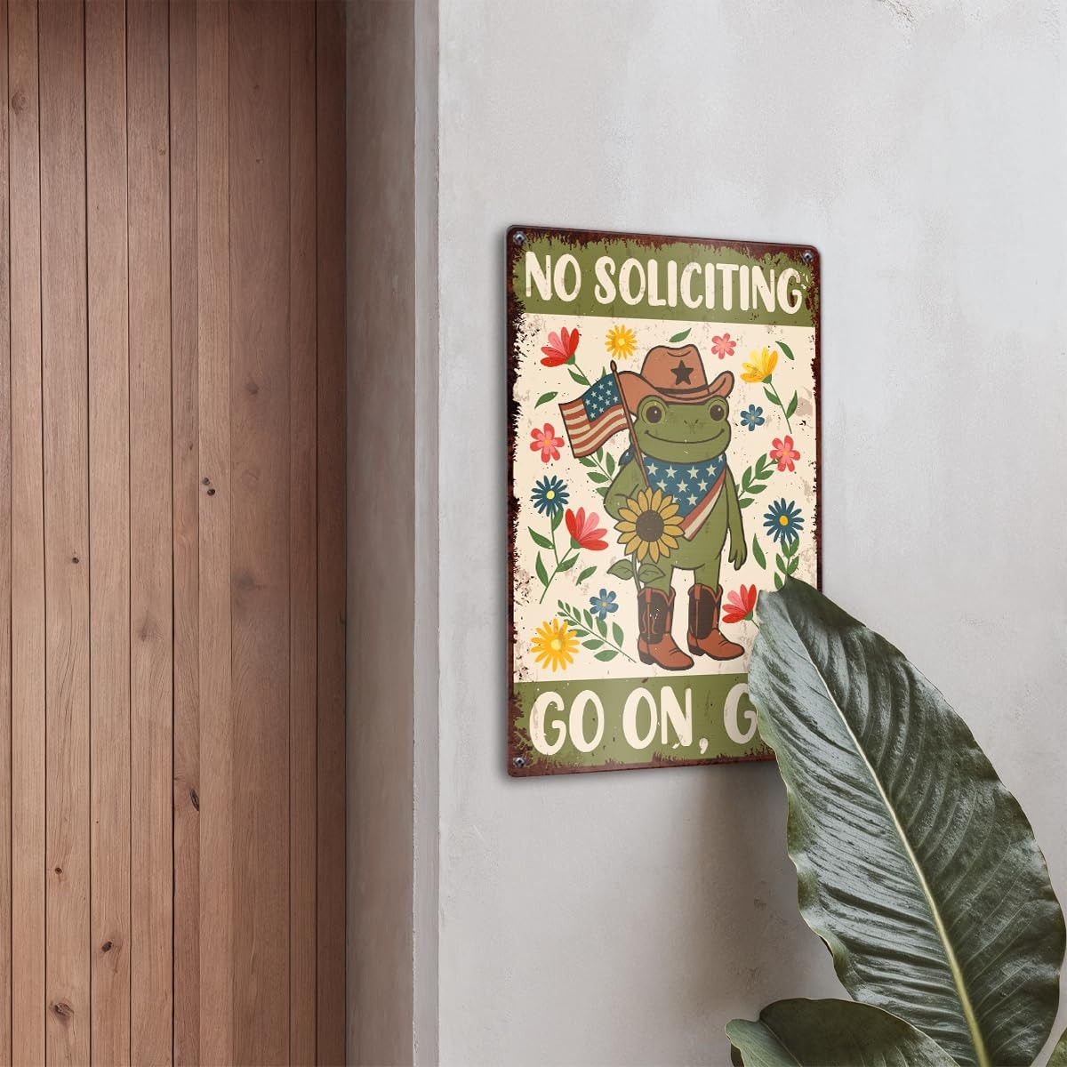 Funny Frog No Soliciting Metal Sign for House Front Door, Go on Git No Solici…