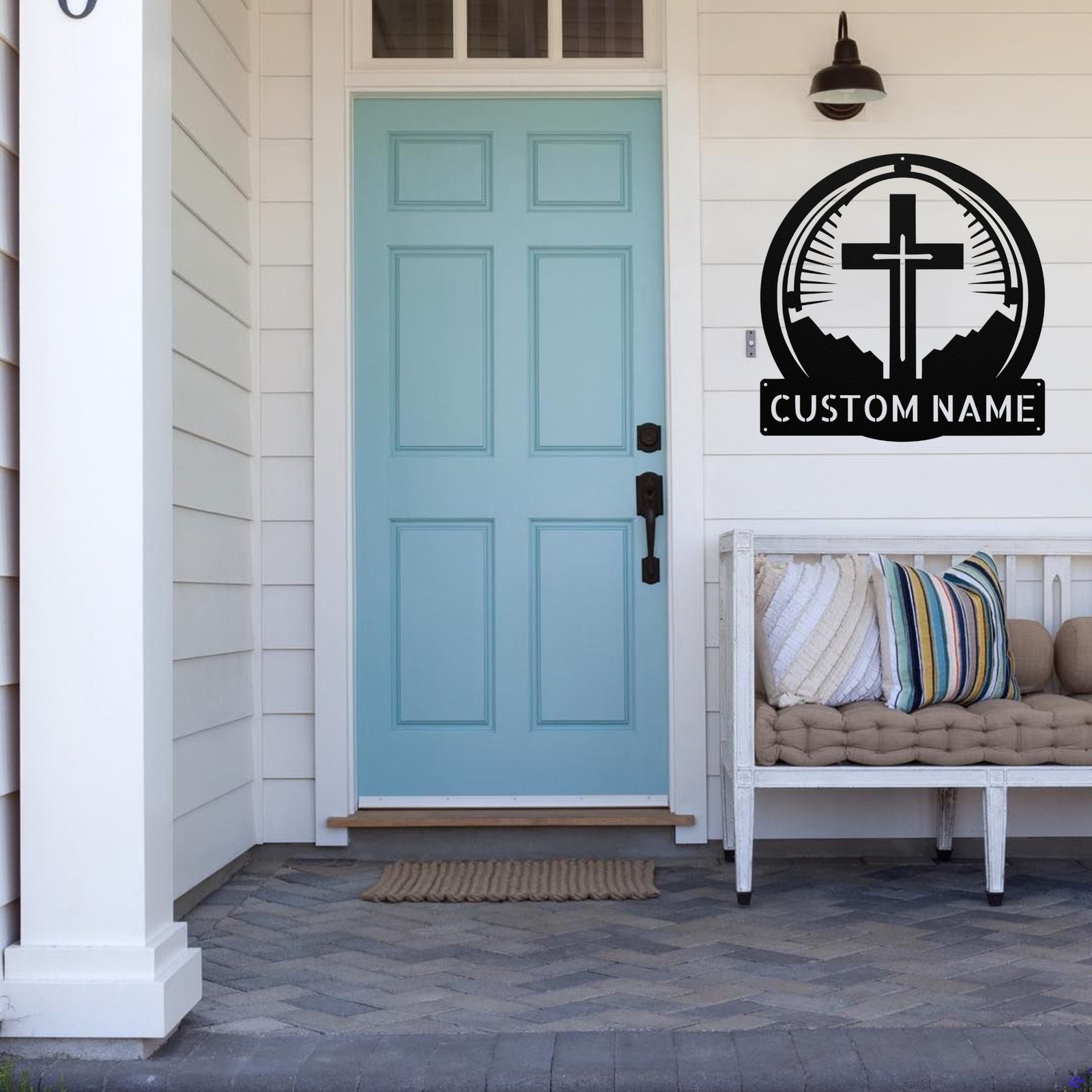 Personalized Catholic Cross Metal Sign Custom Religious Decor Gift for Christian