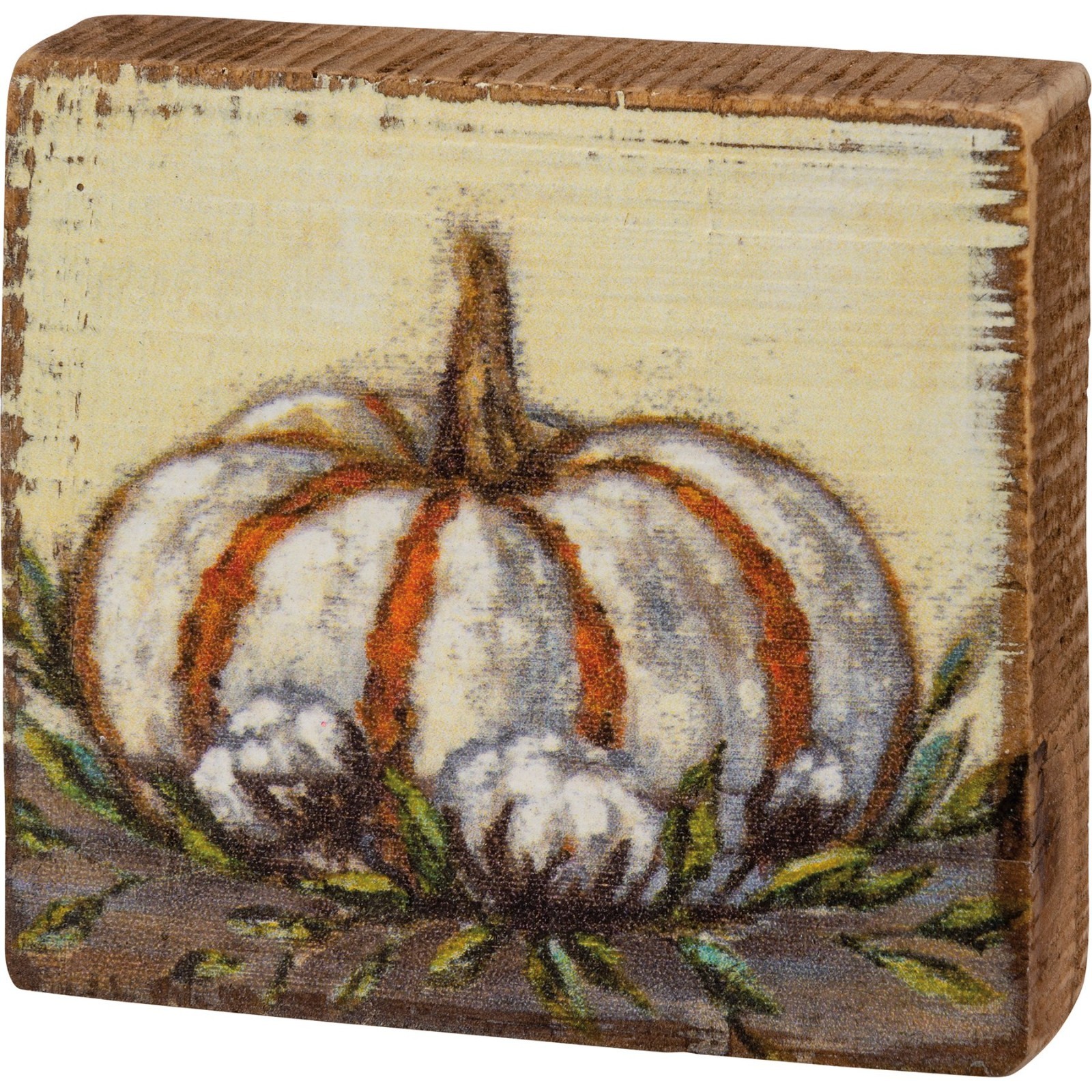 White Orange Pumpkin Block Wood Sign Primitives By Kathy Fall 3.5 in x 3.5 in