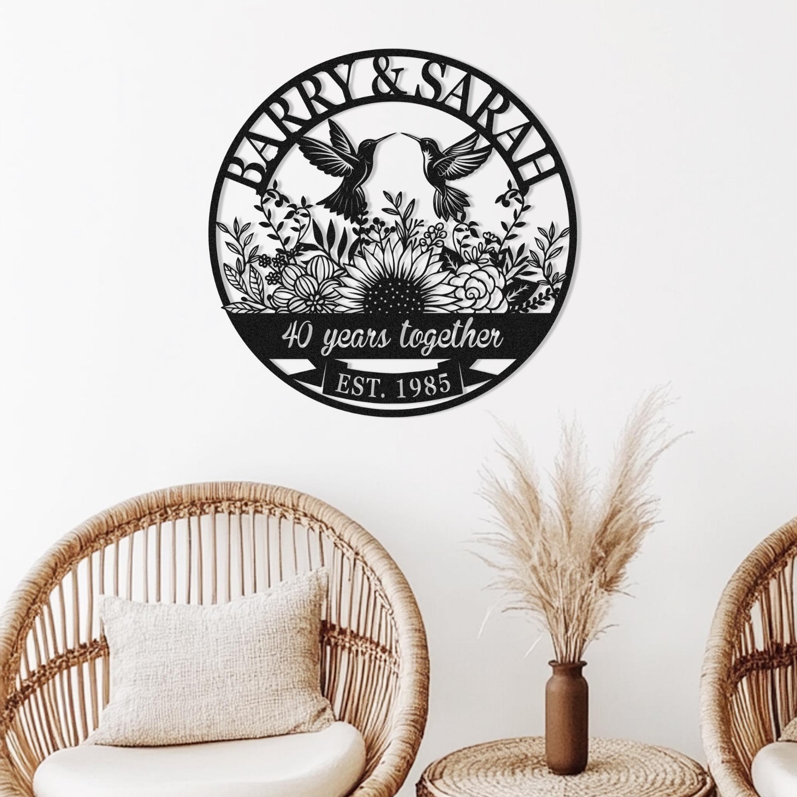 Personalized Sunflower Hummingbird Metal Sign, Couple Gift