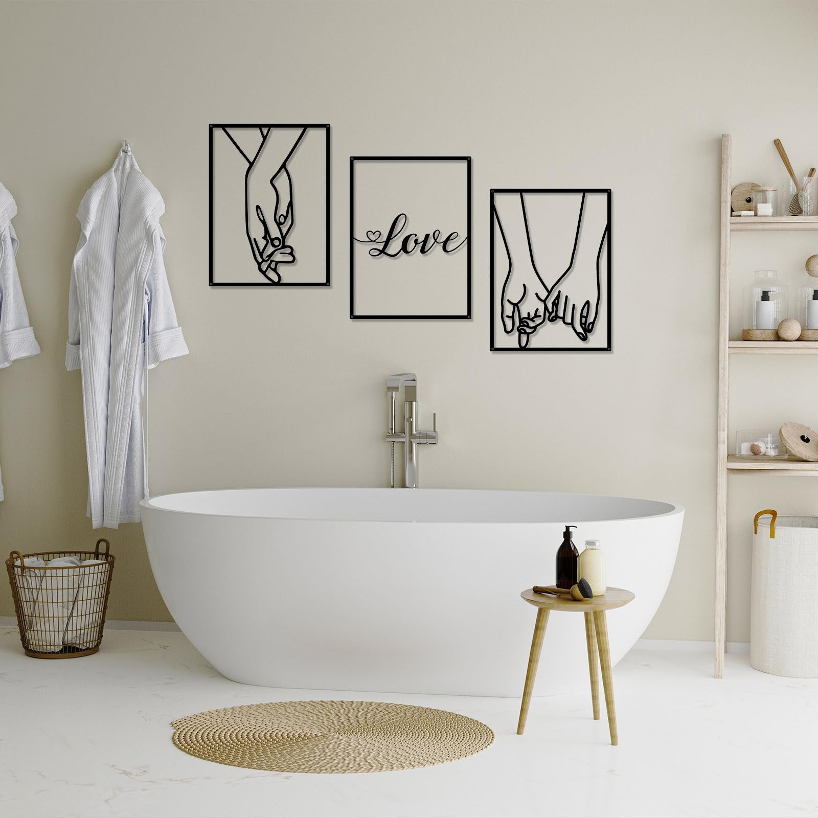 3 PCS Love Hands Minimalist Black Metal Wall Art Abstract Heart Couple Decor