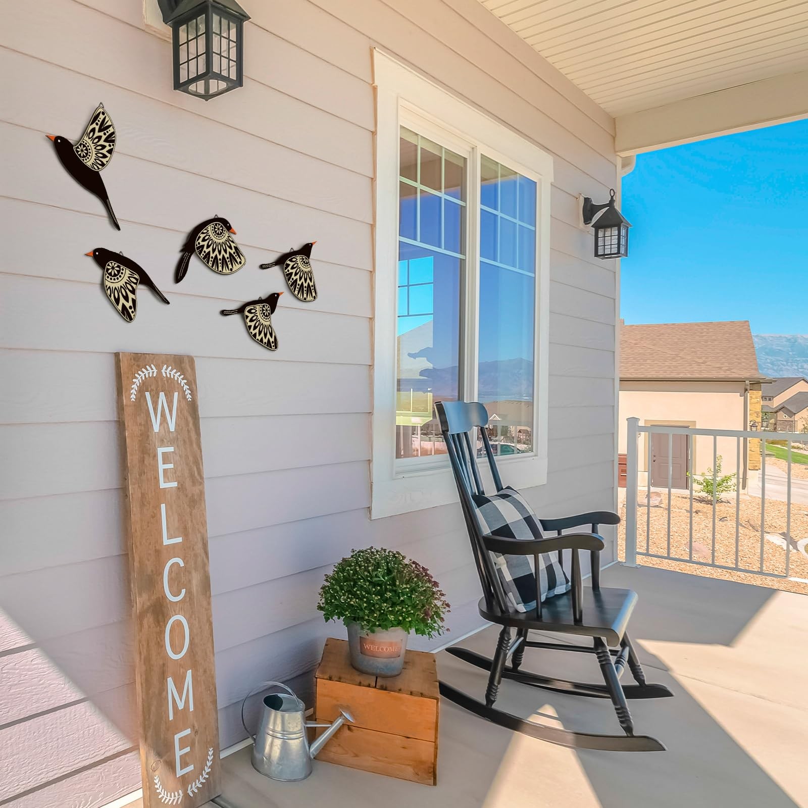 Wooden Flying Birds Wall Art Rustic Scandinavian Home Decor Set of 5