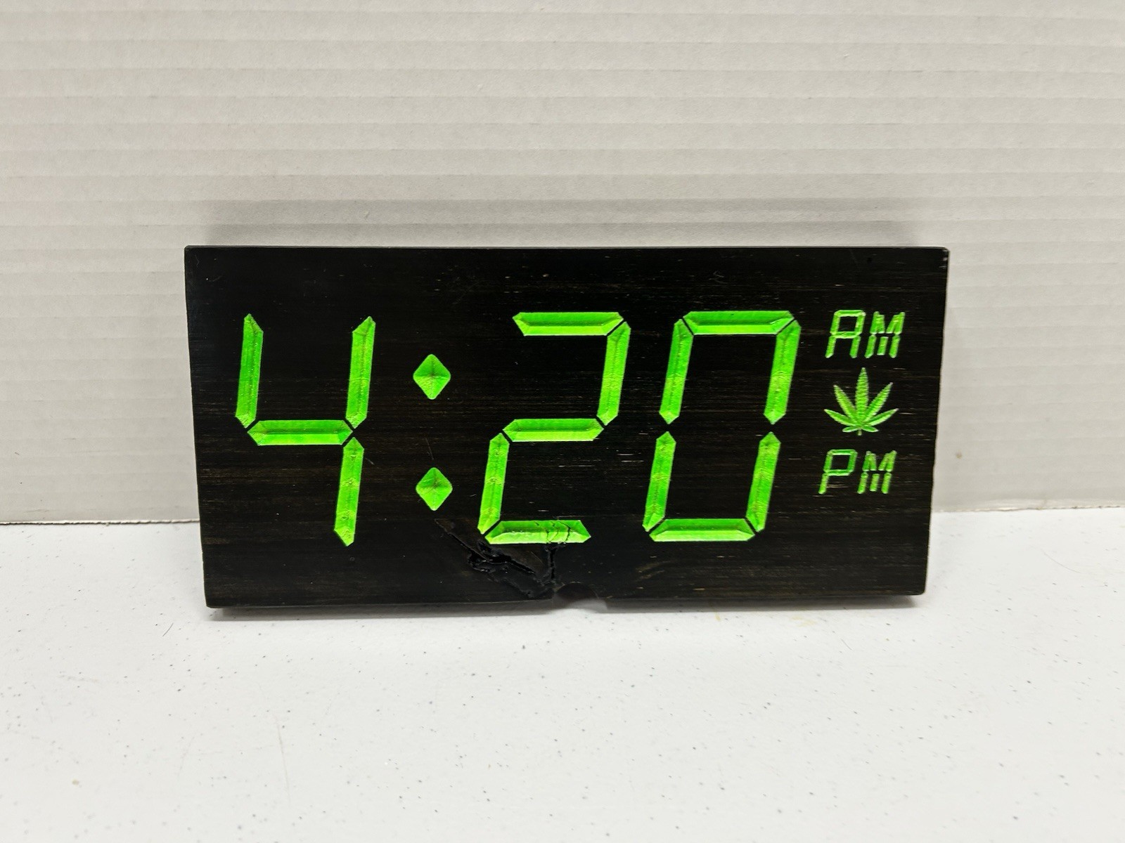 Handcrafted Wooden Time is 420 Faux Digital Clock Marijuana Carved Handmade Sign