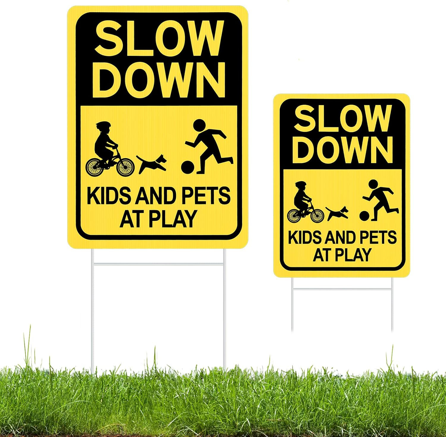 Slow down Sign with Metal Stake, Kids and Pets at Play Sign, 16″ X 12″ Corrugate