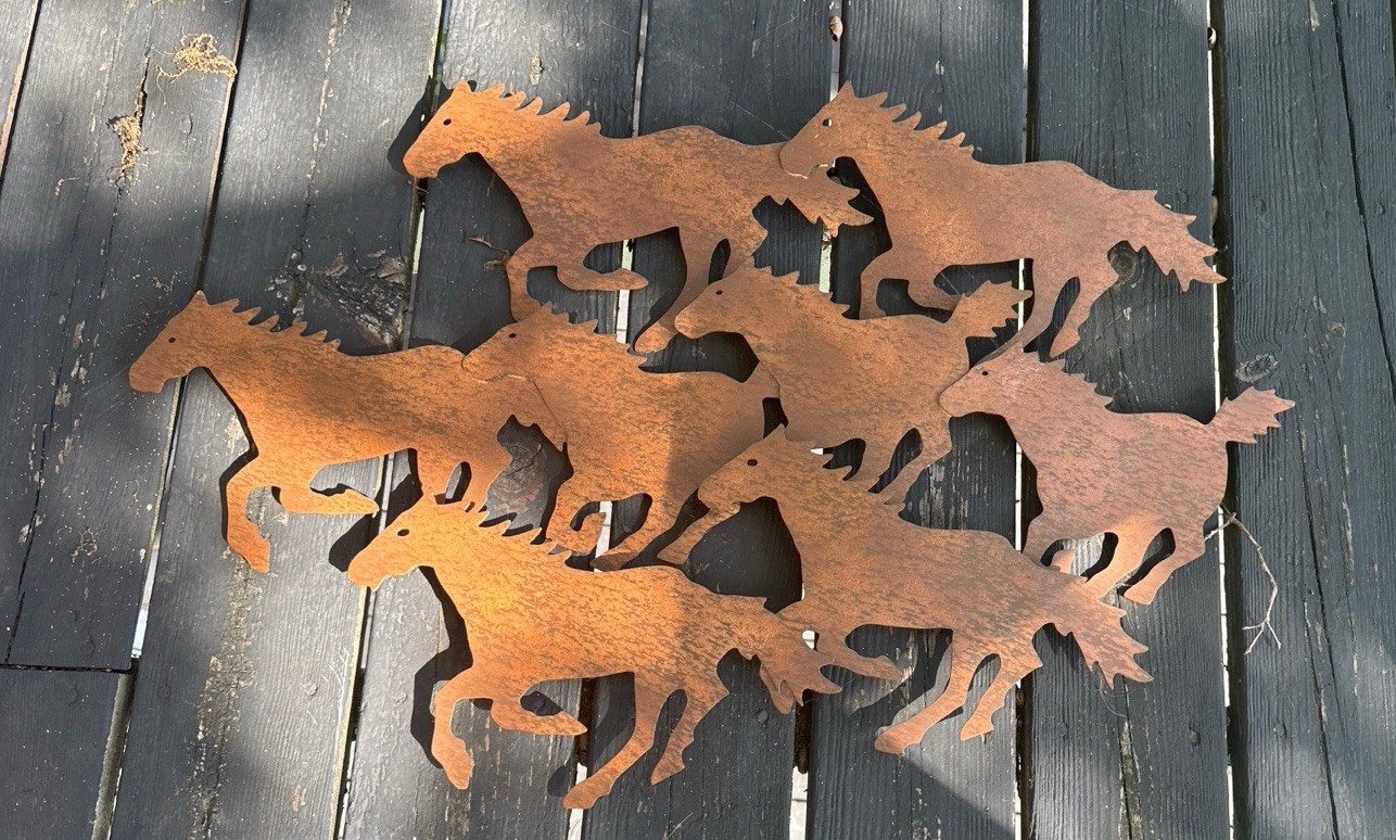 Lg Laser Cut Metal Horse Wall Art Running Wild Horses Decor Rustic Patina Finish