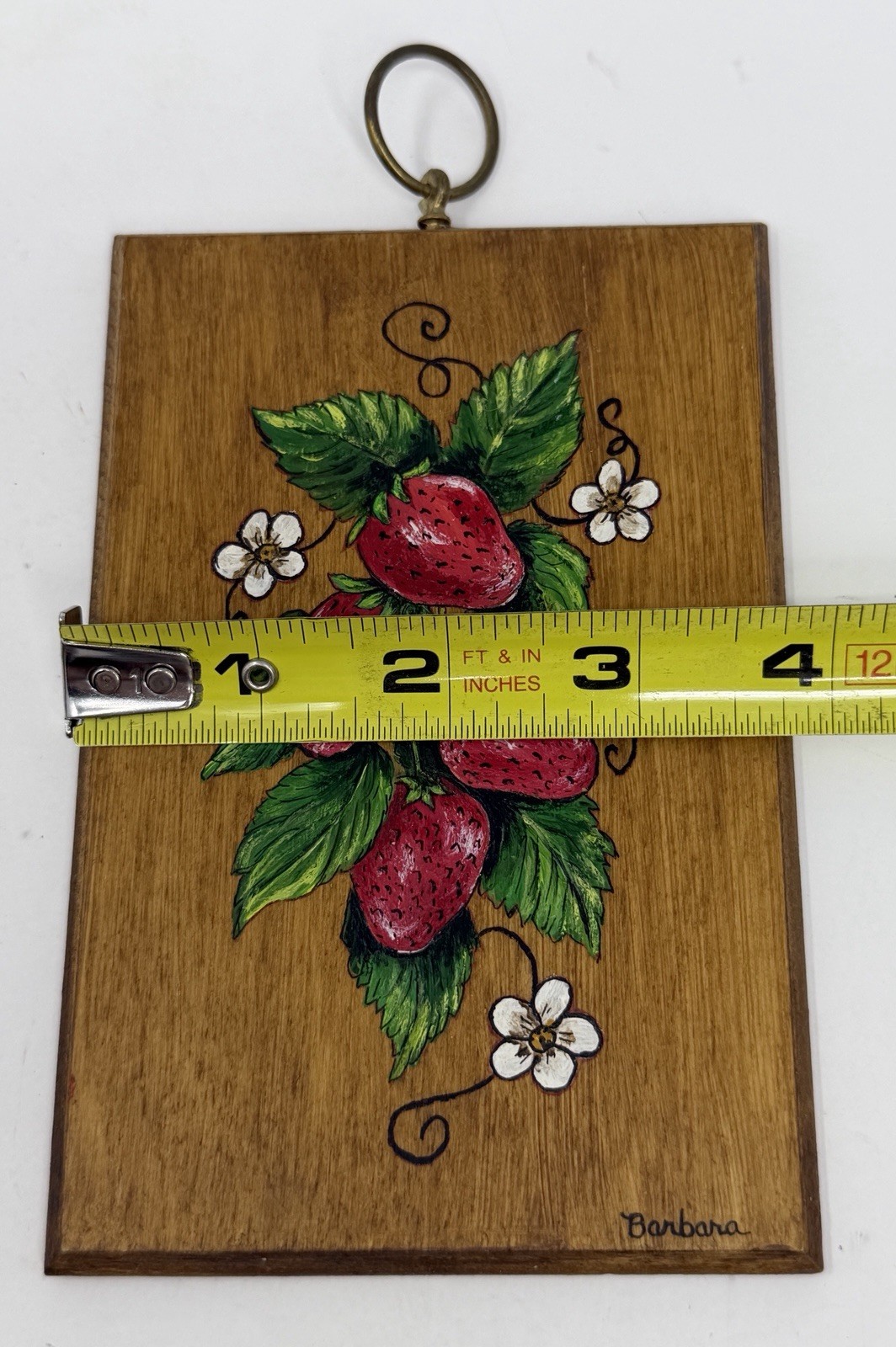 VTG Hand Painted Apple & Strawberry Wood Wall Plaque Set Cottage Core Signed