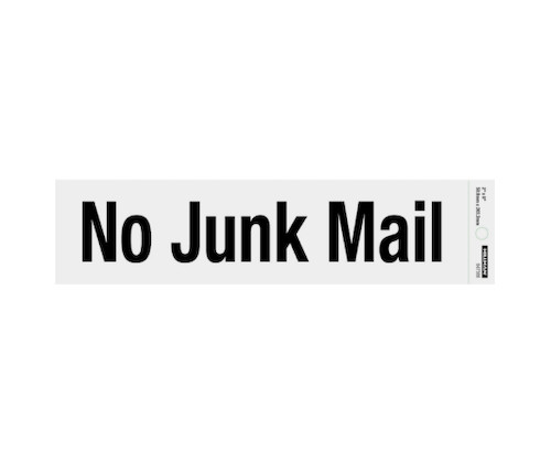 No Junk Mail Sign, Chrome Brushed 2 X 8 Self Adhesive – Entrance Door / Mail Box