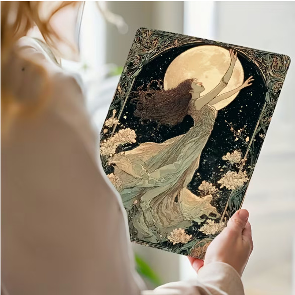 METAL ART- Moon Goddess, Vintage Style Metal Wall Decoration, 8×12 Inch