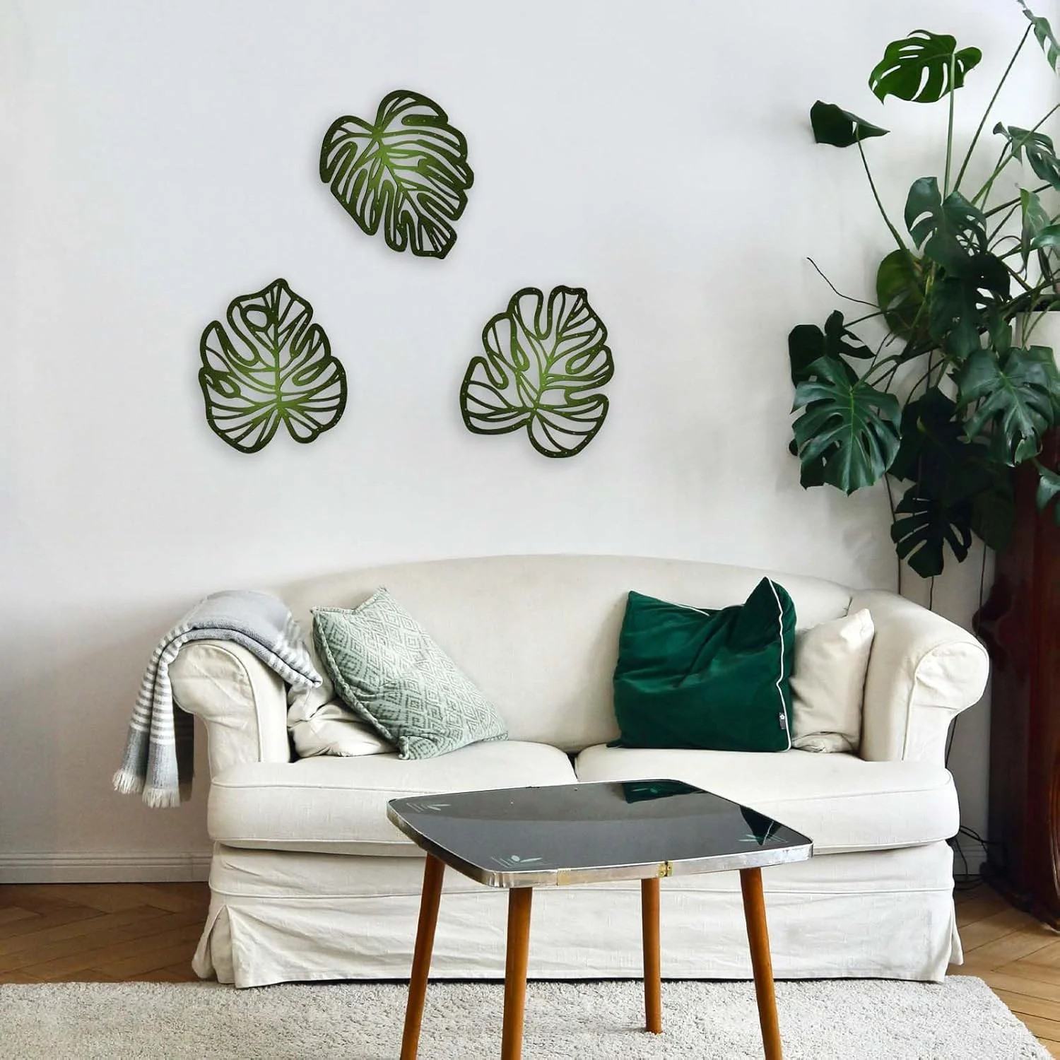 Palm Leaves Wood Wall Decor, 3Pcs Tropical Wall Art Jungle Decor, Wooden Natural