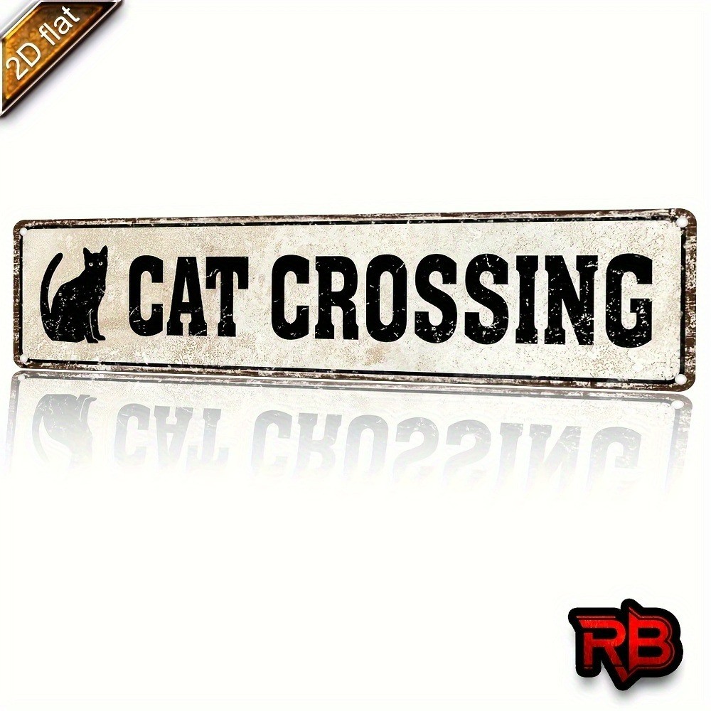 Vintage Metal Cat Crossing Tin Sign Black Cat Graphic Wall Decor for Cat Lovers