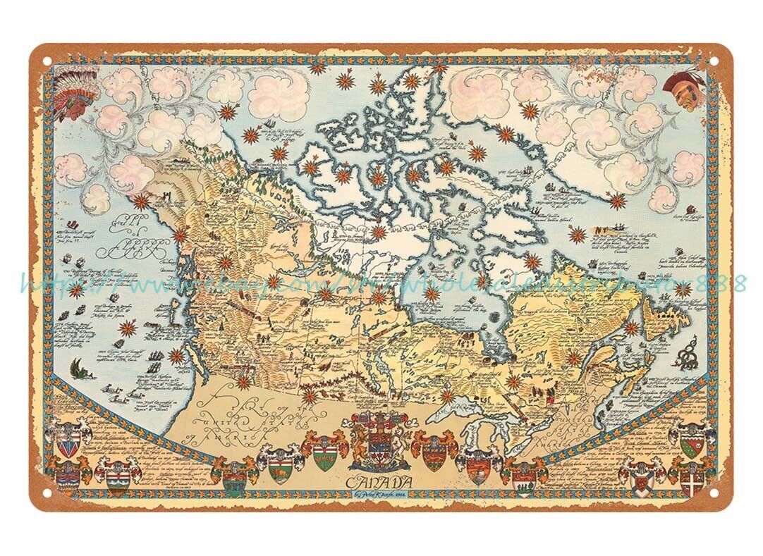 art prints 1964 pictorial map of Canada by Peter Reynolds Furse metal tin sign