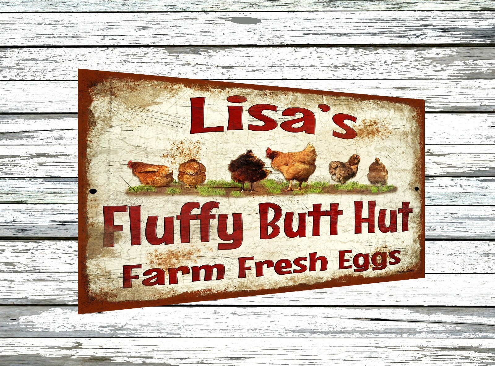 Personalized Custom Fluffy Butt Hut Chicken Coop Metal Sign 9″x12″ Wall Plaque