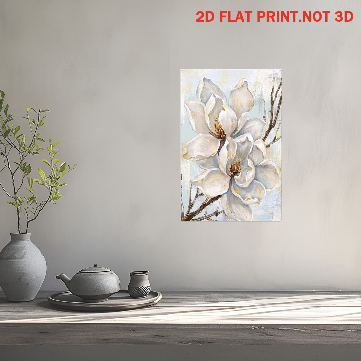 White Magnolia Floral Vintage Metal Sign Elegant Farmhouse Wall Decoration Gift