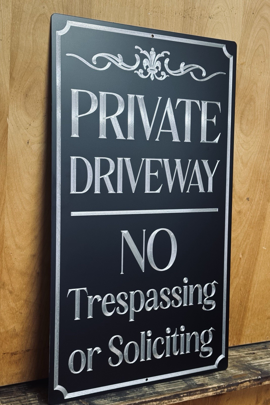 Reflective Diamond Engraved Private Driveway No Trespassing Metal Sign 14×24