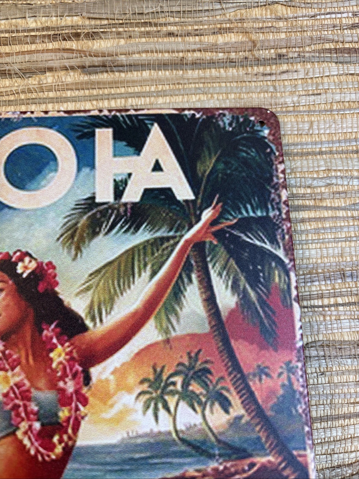 ALOHA From Waikiki Metal Tin Sign 12″ x 8″ Vintage Style Tiki Bar Hula Girl New