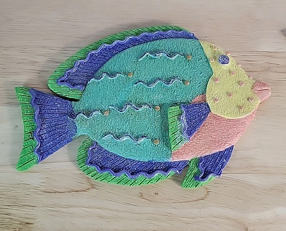 Set of 6 Glitter Tropical Fish Seahorses Resin Vintage Hanging Wall Decor