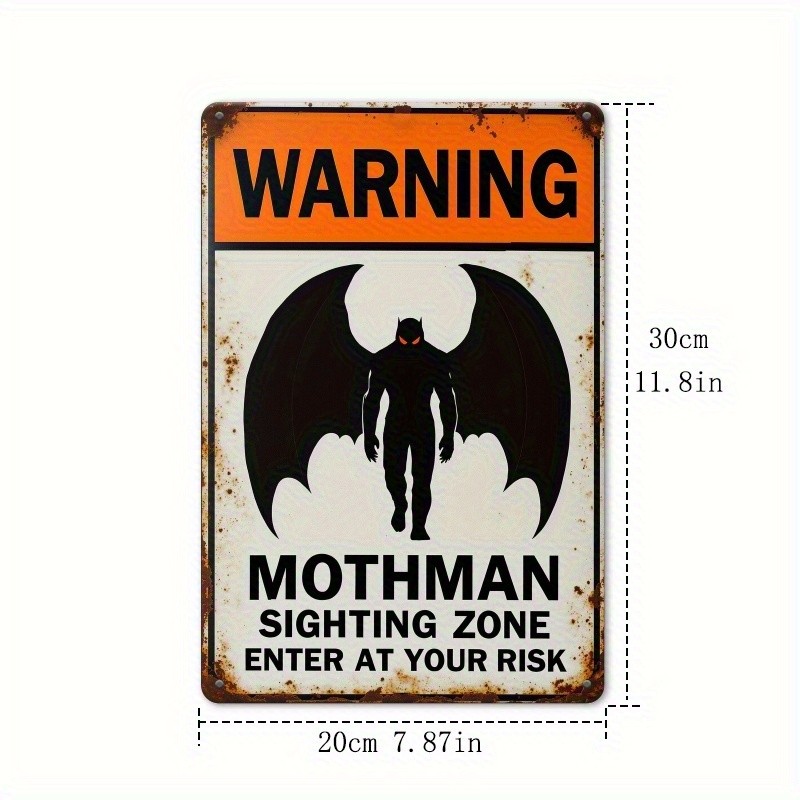 Aluminum Vintage Mothman Warning Metal Tin Sign Wall Art 8×12
