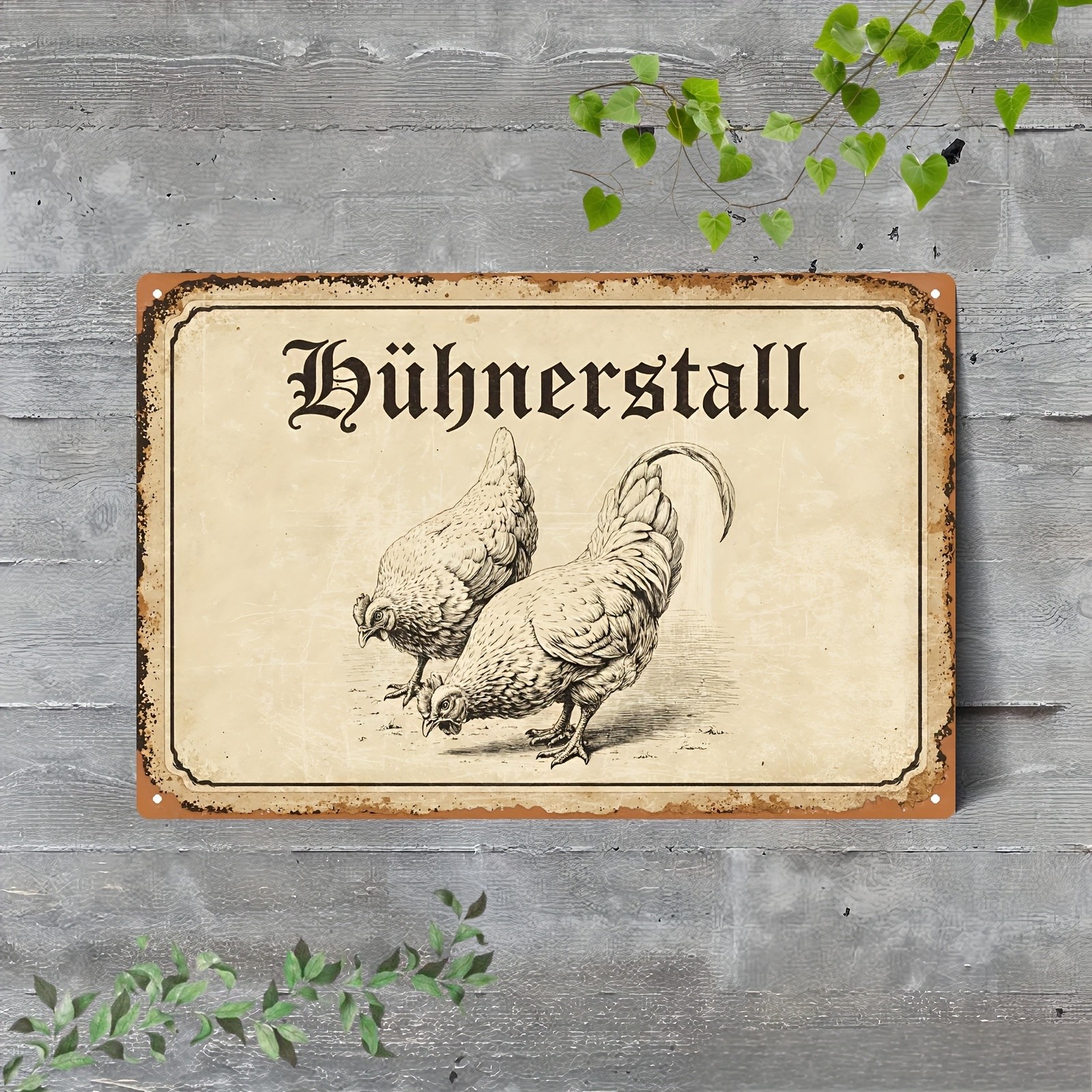Vintage White Chicken Metal Wall Sign Farmhouse Decor
