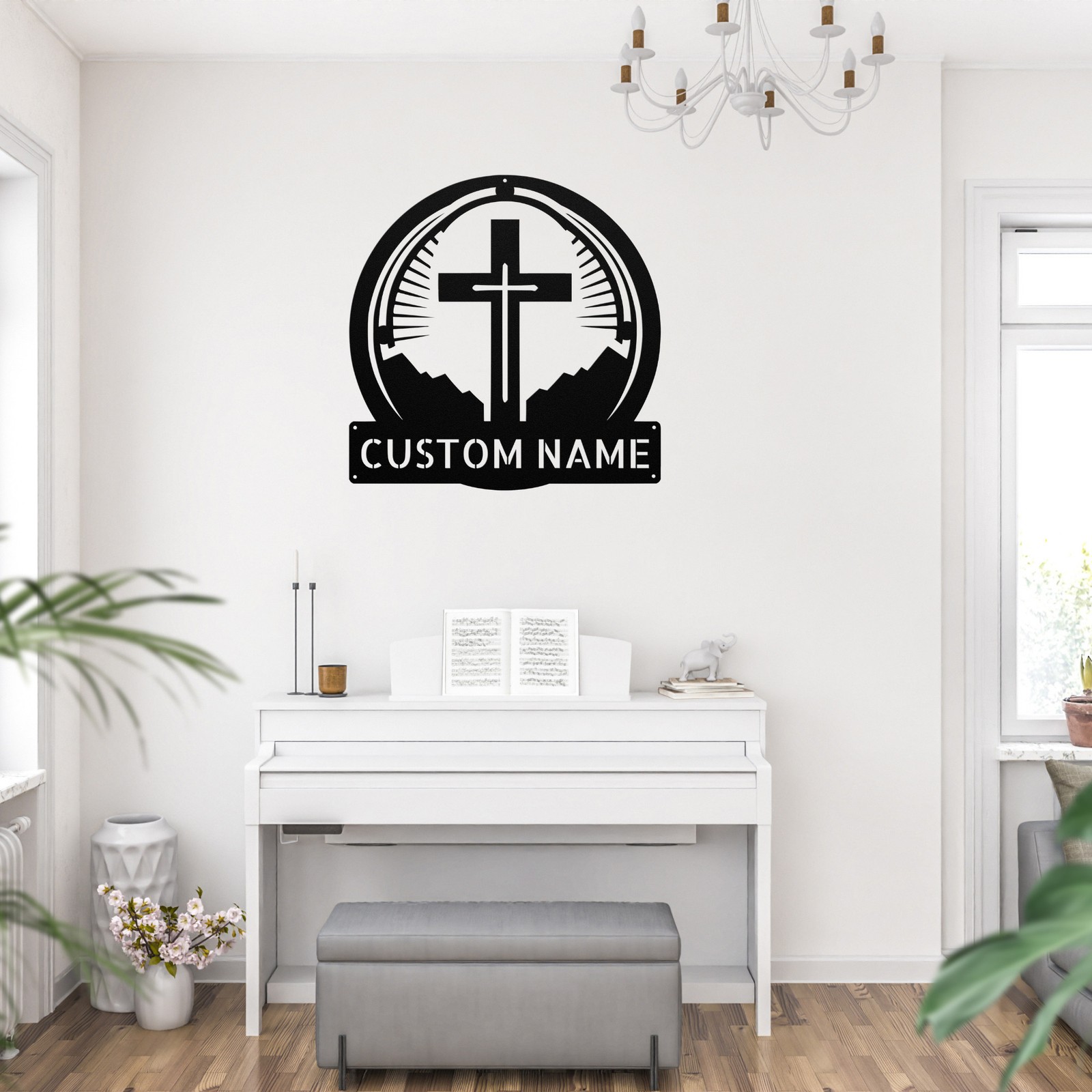 Personalized Catholic Cross Metal Sign Custom Religious Decor Gift for Christian