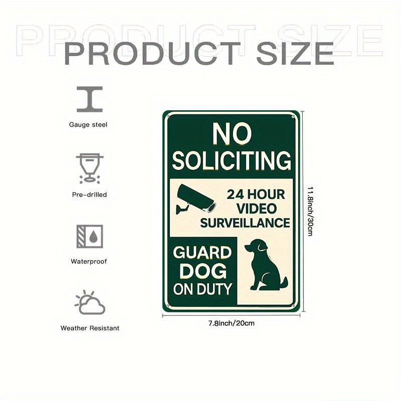 No Soliciting Metal Sign 24hr Surveillance Guard Dog Yard Security Decoration