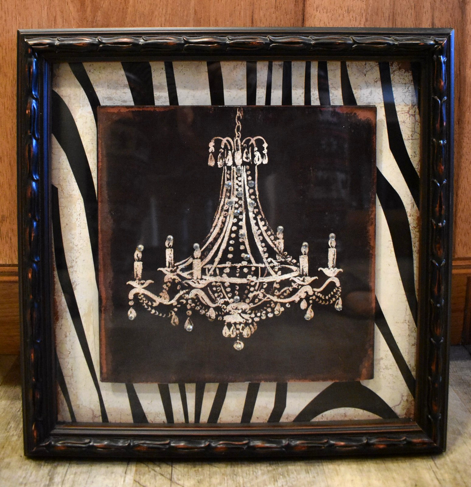 Creative Co-op Chandelier Wall Plaque Wall Decor Zebra Pattern Matte 14″ x 14″