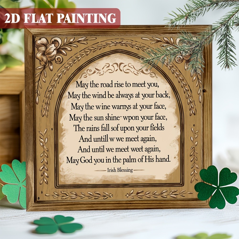 Irish Blessing Poem Wood Plaque Framed St. Patrick’s Day Rustic Desktop Decor
