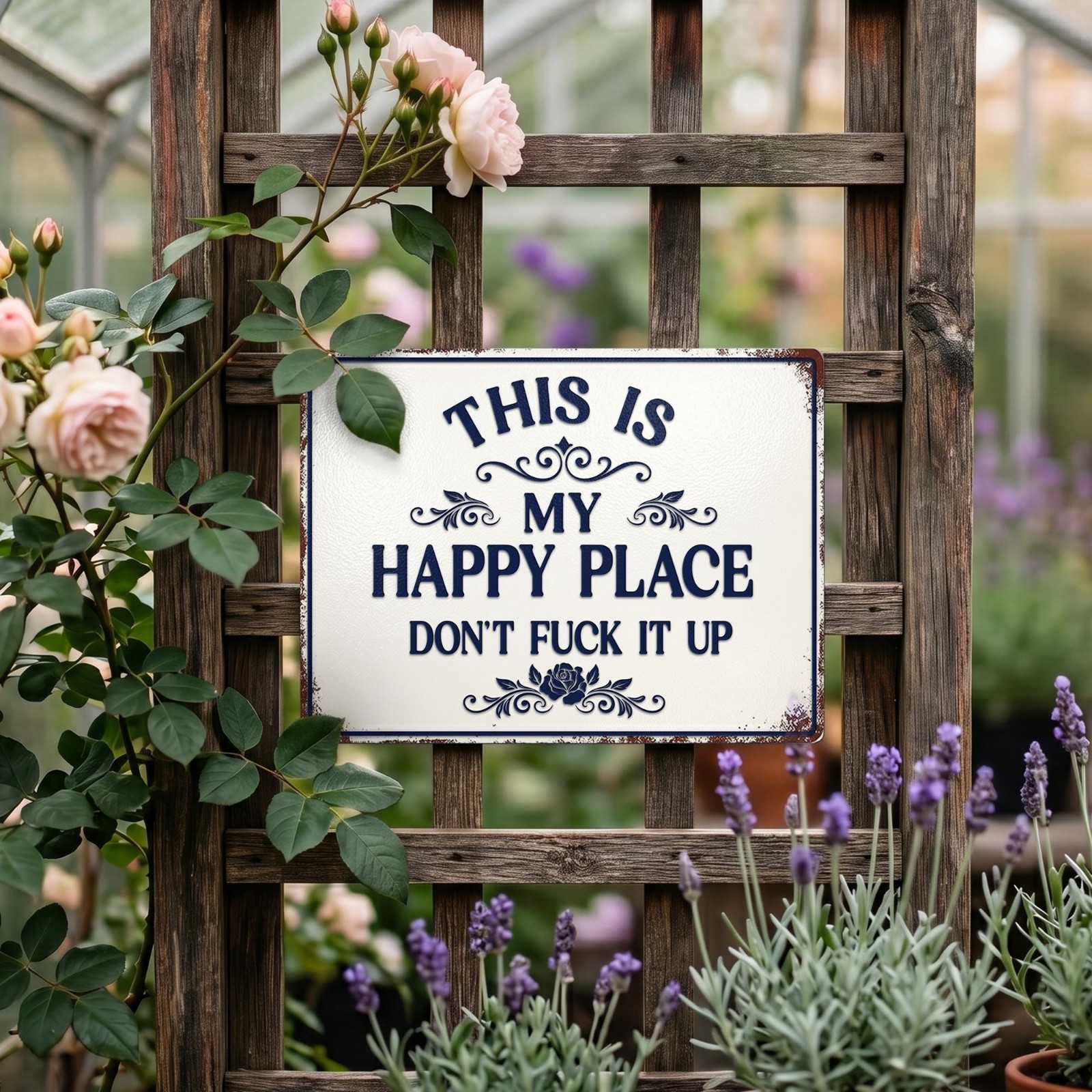 Custom Metal Happy Place Garden Sign Personalized Funny Backyard Patio Decor
