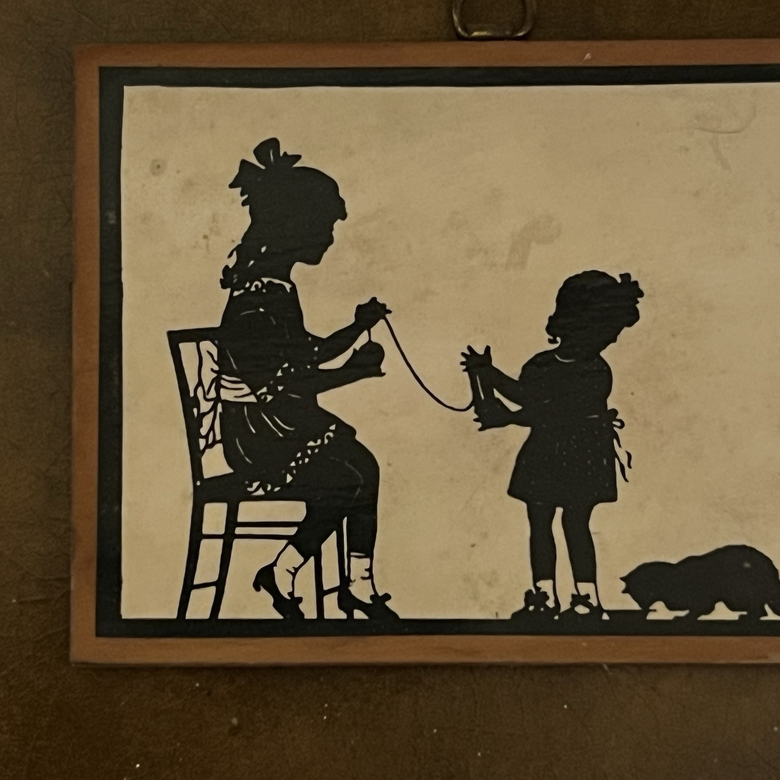 Vintage Children Winding Yarn Silhouette Plaque 4 1/2” X 3”
