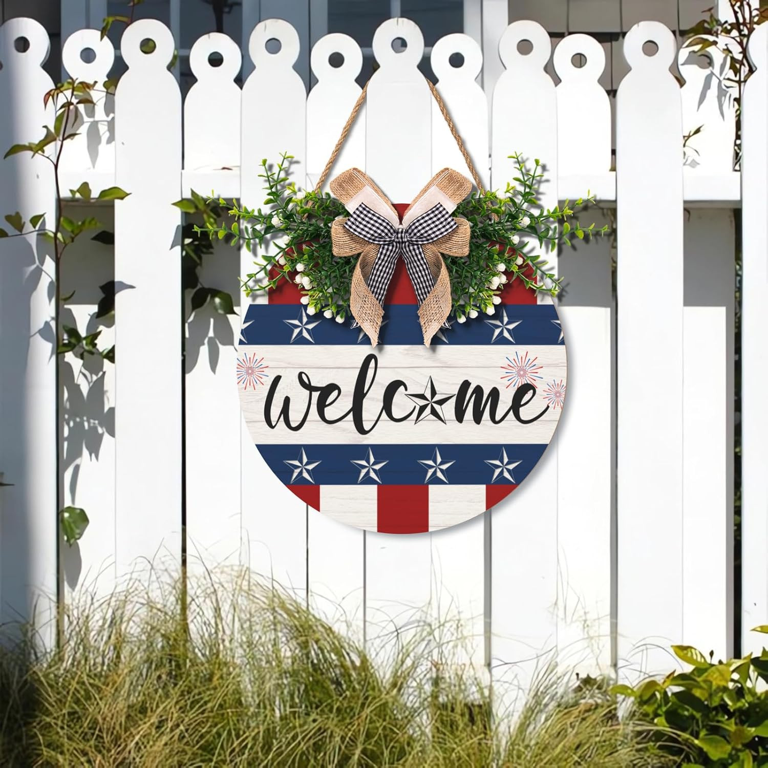 4Th of July Welcome Sign for Front Door Decorations Patriotic Memorial Day