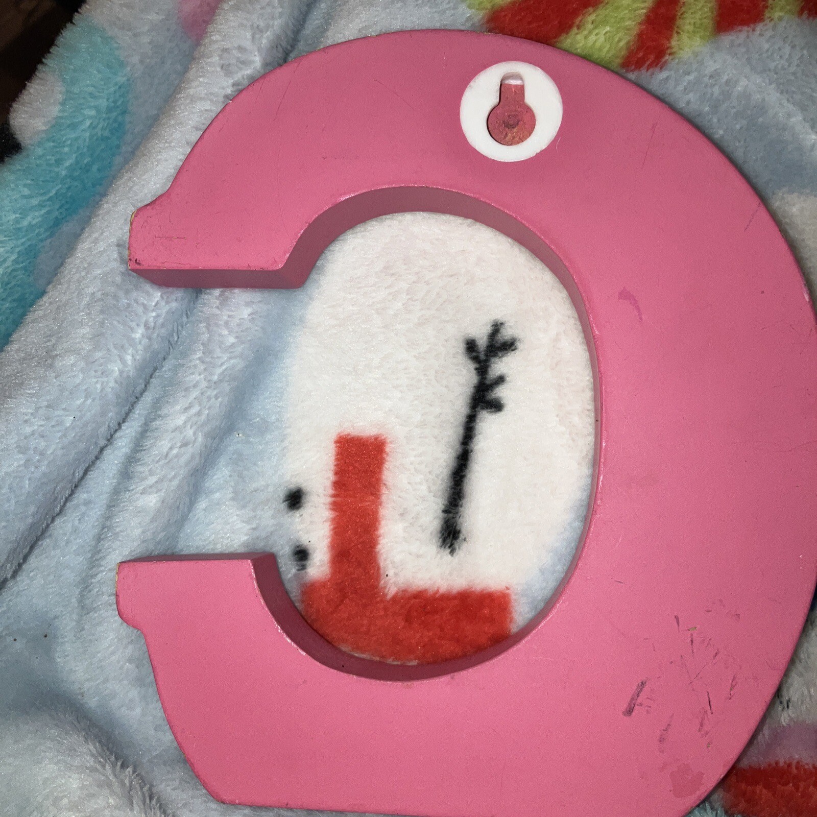 Girl’s Wooden C, Pink W/Gold Around The Edge, Hang Or Stand Up