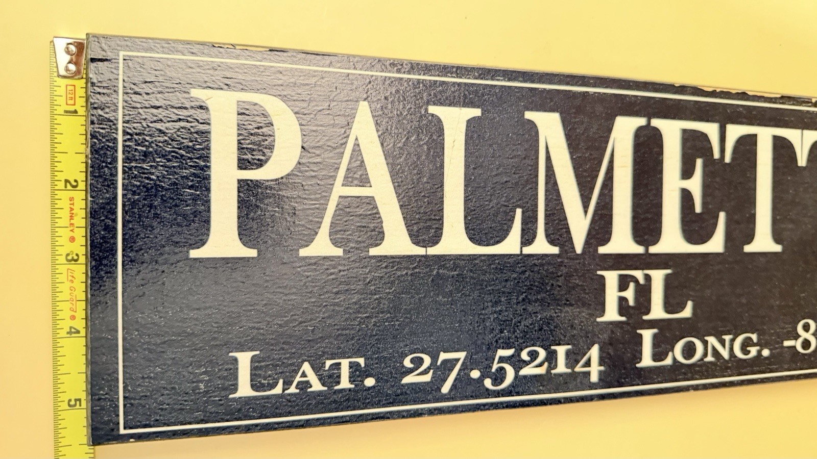 Palmetto FL Wooden Sign Decorative Wall Art Coordinates Florida Decor 17.5″ Blue