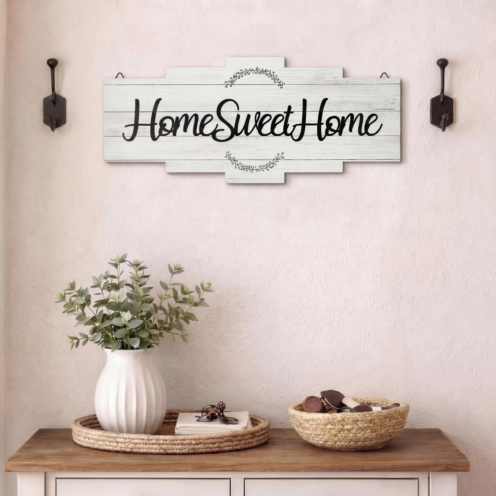 Home Sweet Home Rustic Wood Wall Sign Farmhouse Bedroom Living Room Decor White