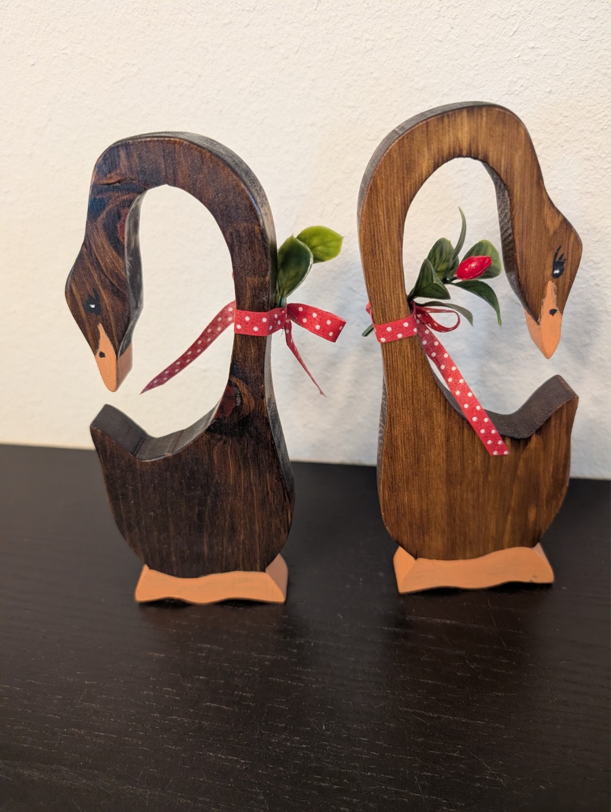 (2) Vtg CUTE 8″ Tall Wooden Goose Handcrafted Decor Country Free Standing